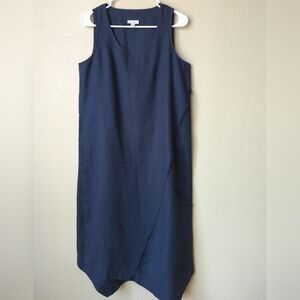 Purejill Sz PS Linen Asymmetrical Midi Pullover Dress Sleeveless Navy